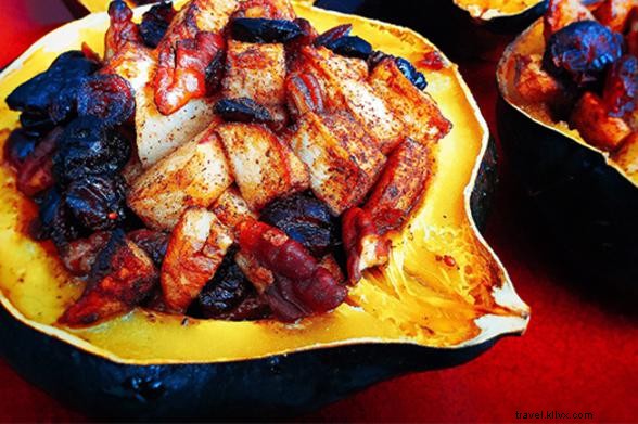 ニューヨーク産の梨とリンゴで作る焼きドングリカボチャのレシピ