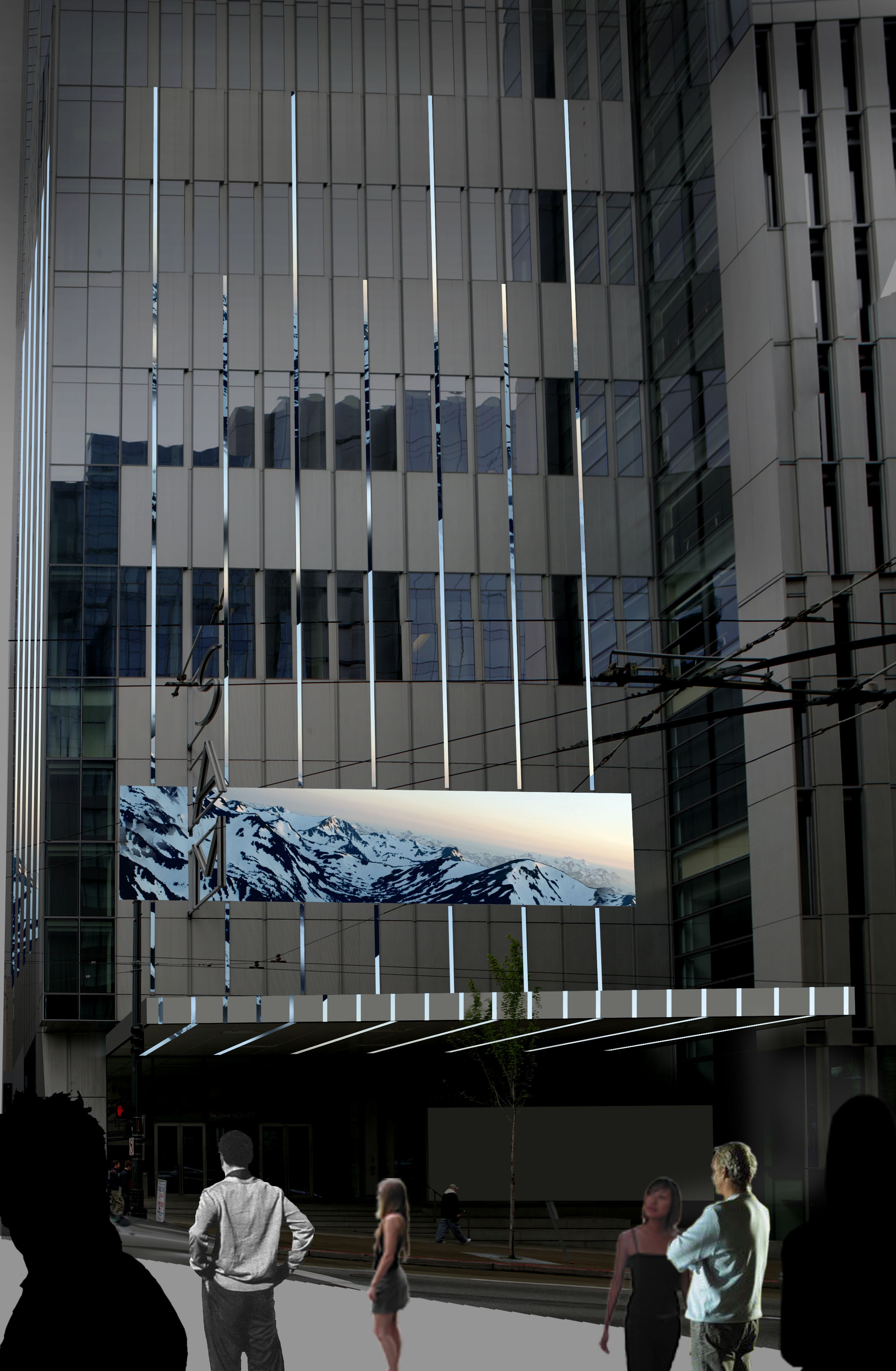 シアトル美術館に設置されたLEDアート「MIRROR」